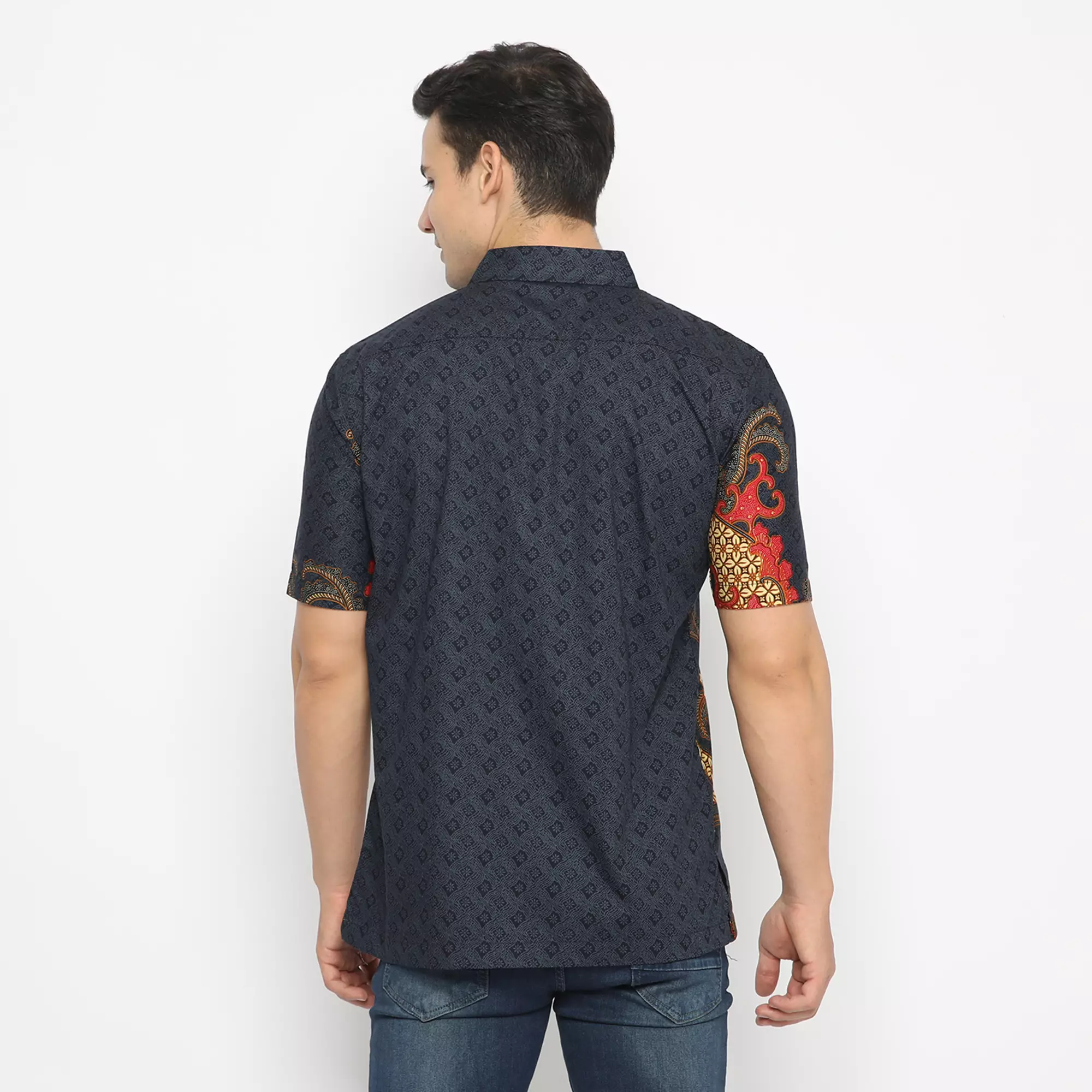 Platini Batik Pria Lengan Pendek Katun Navy 33015