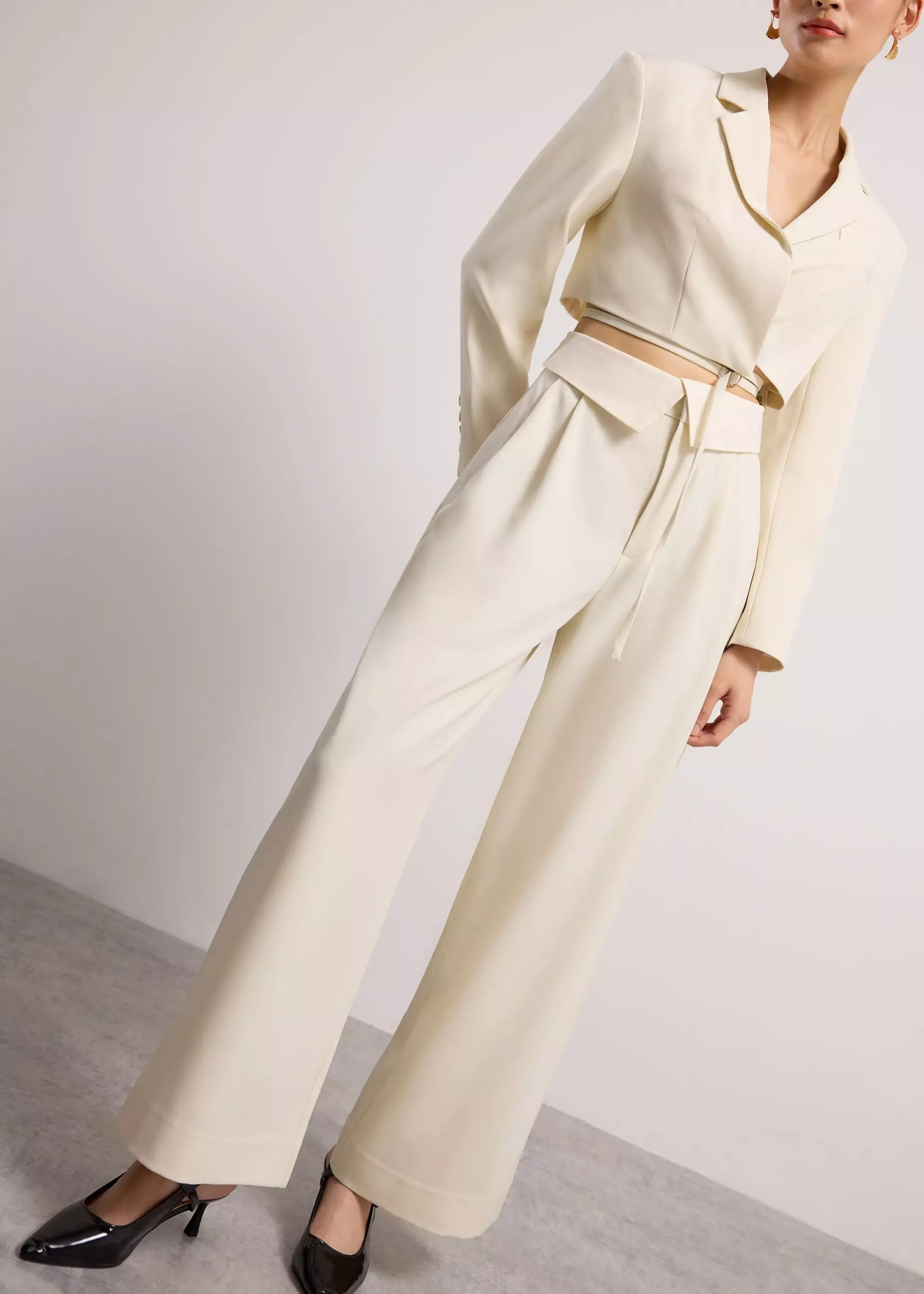 Celana Panjang Wanita - Detachable Waistband Flap Straight Leg Pants