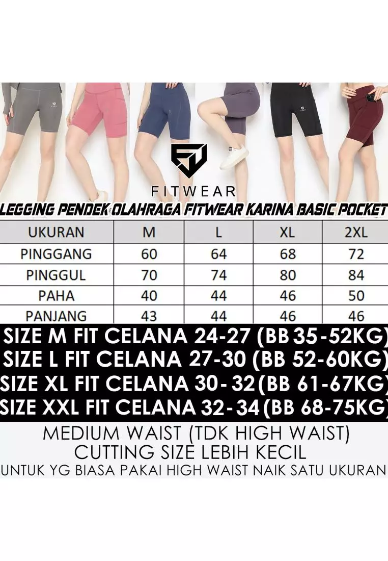 Fitwear - Celana / Legging Pendek Olahraga Wanita KARINA BASIC POCKET MEDIUM WAIST - BURGUNDY