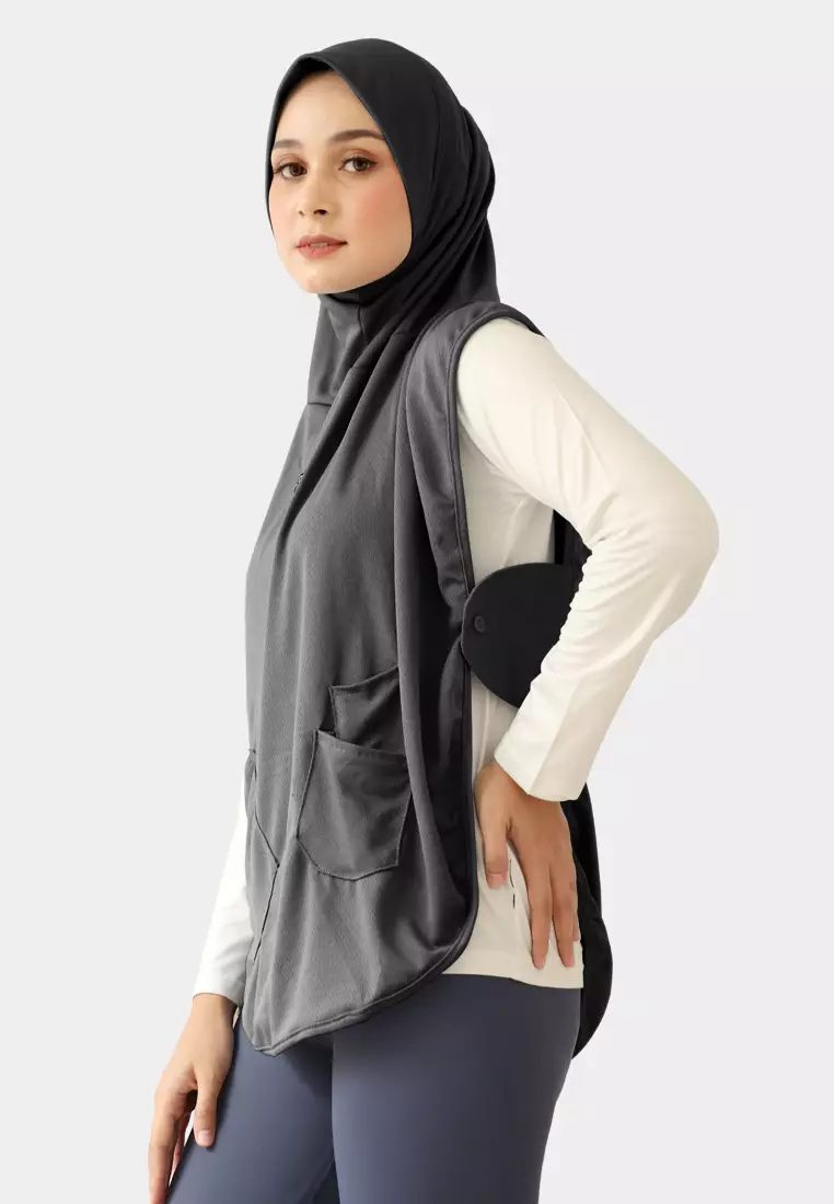 Hijab Vest Olahraga Nara Sporty Pocket - Stone Black