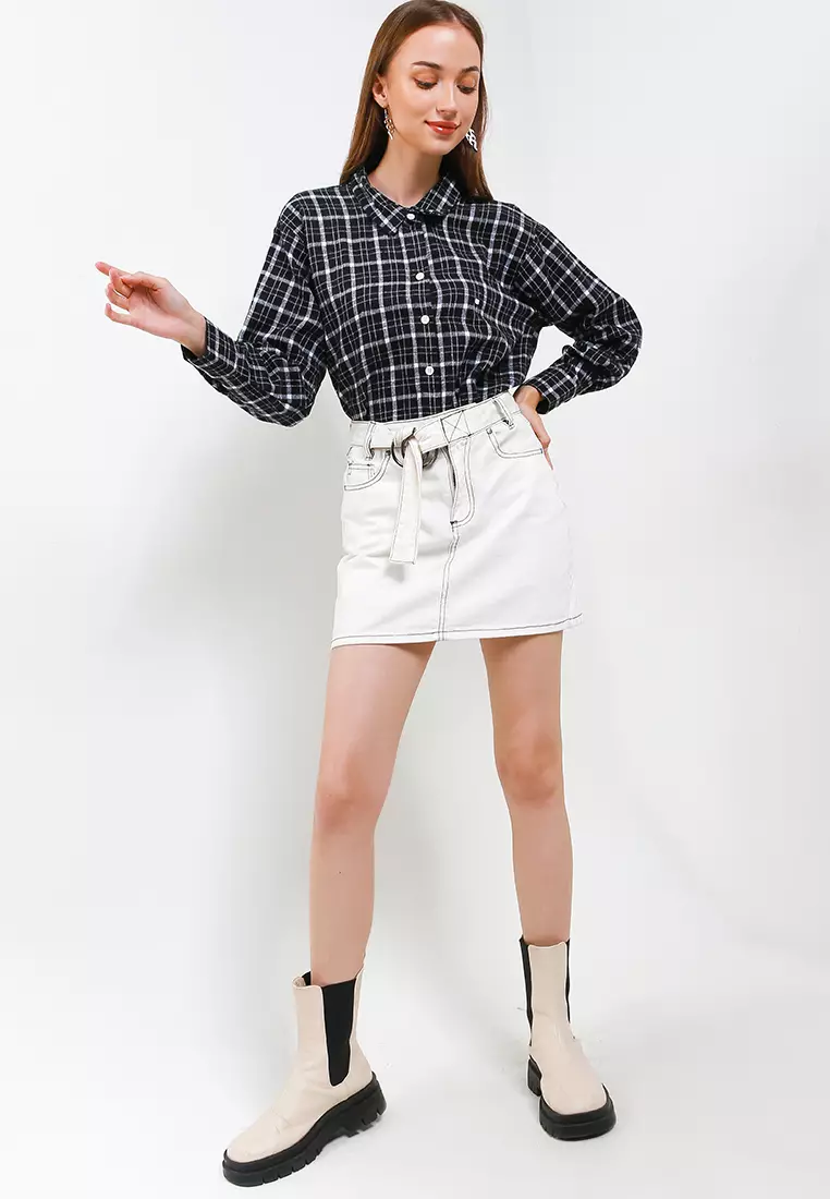 Kemeja Wanita Hamira Black Offwhite