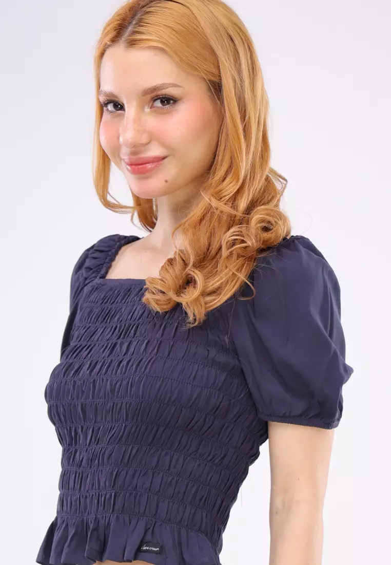 Woven Plain Rayon Short Sleeves Blouse