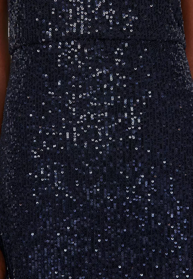 Single Sleeve Sequin Long Elegant Evening Dress