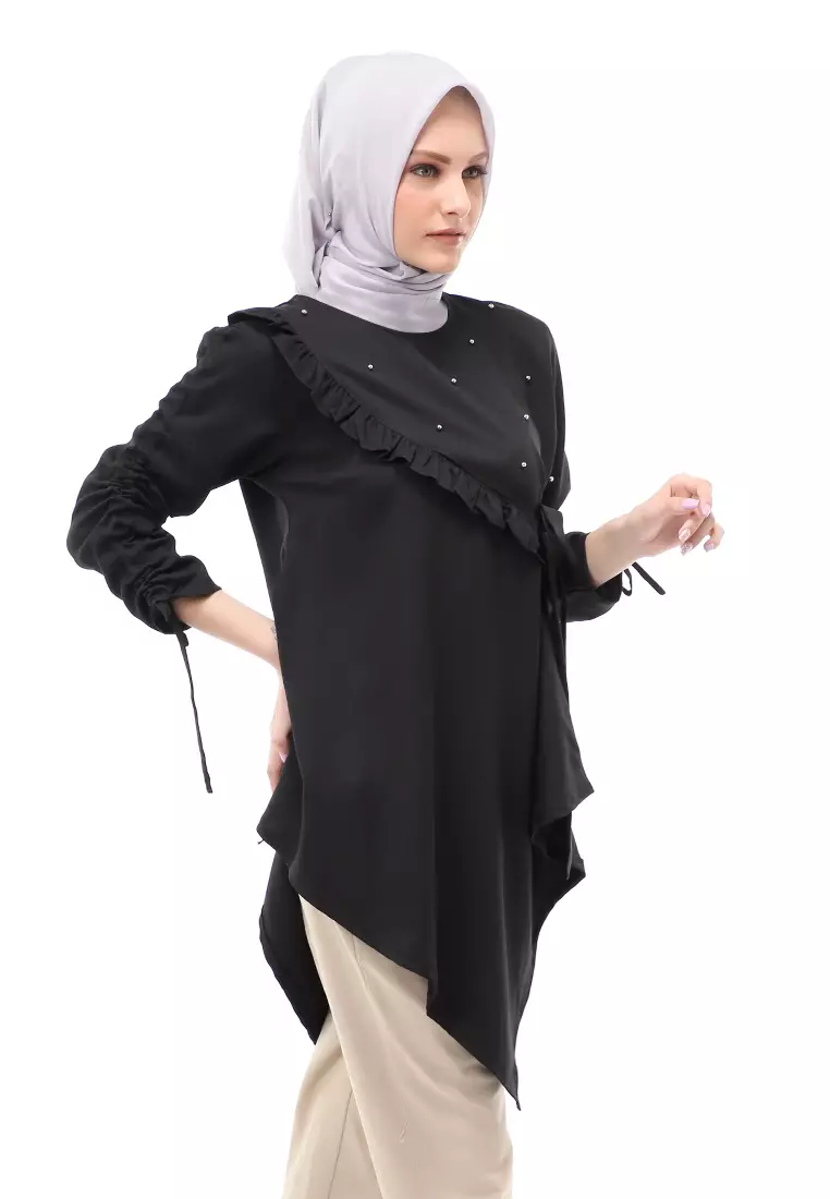 Ketrin Tunik Muslimah Atasan Wanita Polos Long Sleeve Regular Fit - Hitam