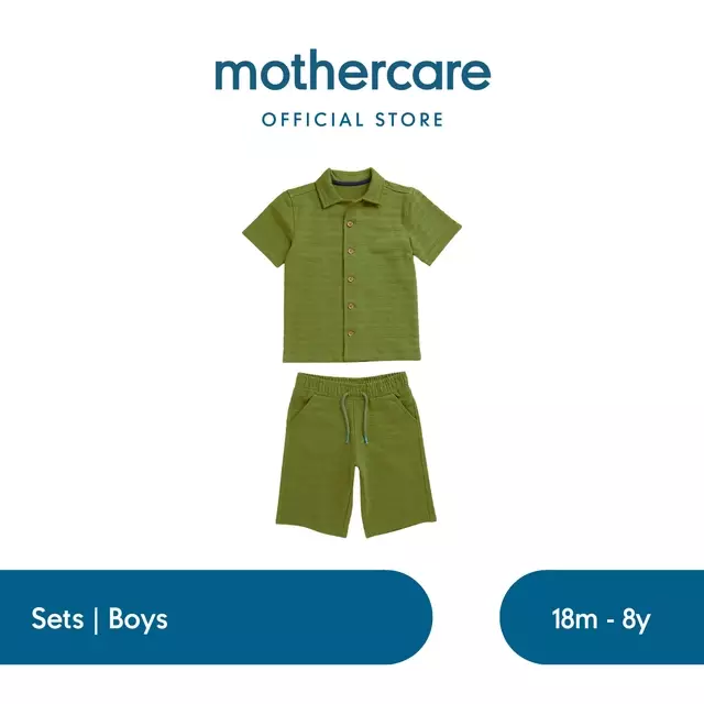 Mothercare Green Textured Jersey Shirt and Short Set - Set Pakaian Anak Laki-laki (Hijau)