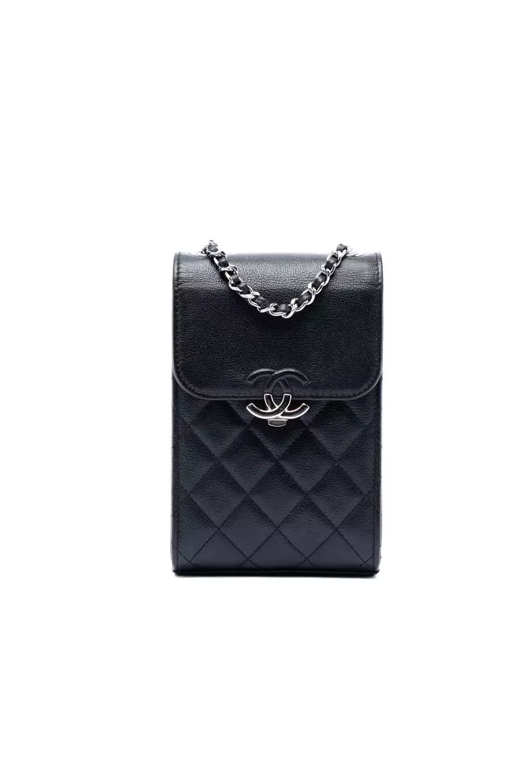 Pre-Loved Chanel Cc Quilted Caviar Phone Holder With Chain