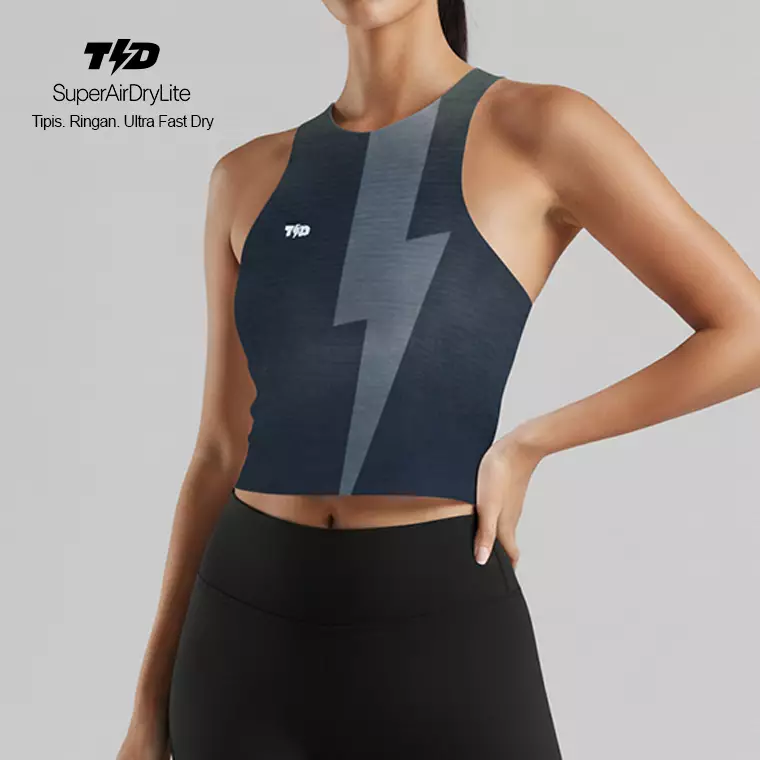 TDACTIVE Crop Tank Lari Running Padel Wanita tdbolt denim look navy LSE89
