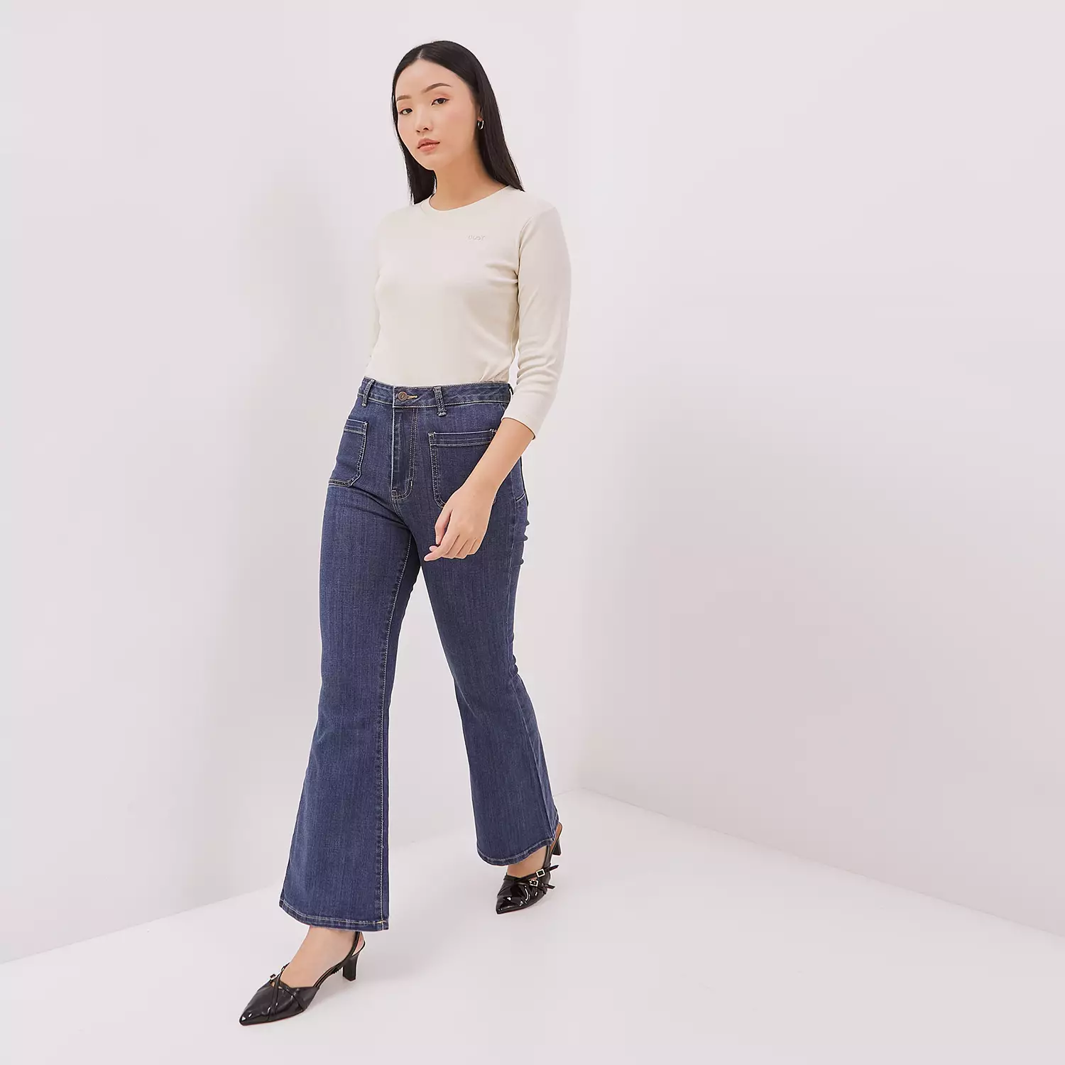 DUST Celana Bell Bottom Denim Laluna Medium Dark Blue (D.3833)