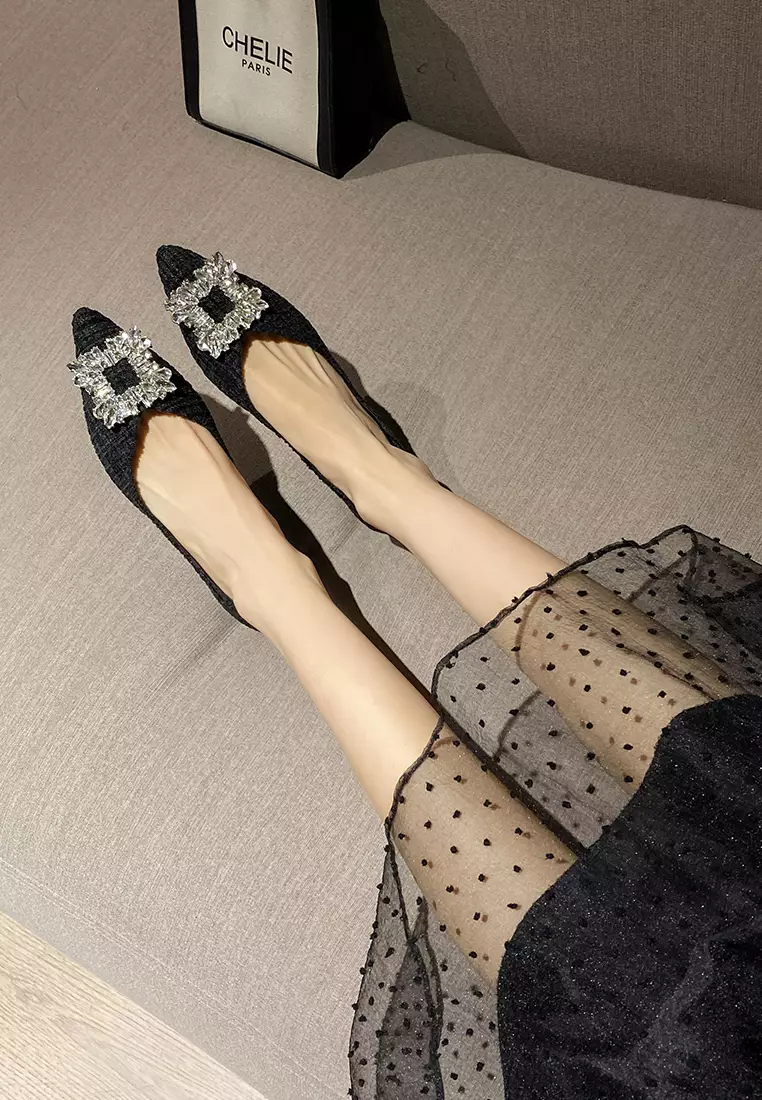 Rhinestone Buckle Pointed Flat Shoes WW373-19