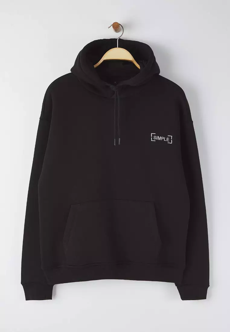 Black Basic Oversize/Wide Cut Hooded Fleece/Warm Sweatshirt