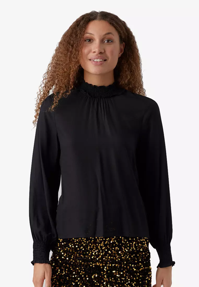 High neck deals smock top