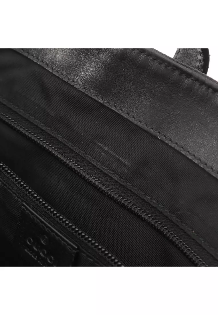 Pre-Loved Gucci sherry line Handbag tote bag canvas leather black green Red