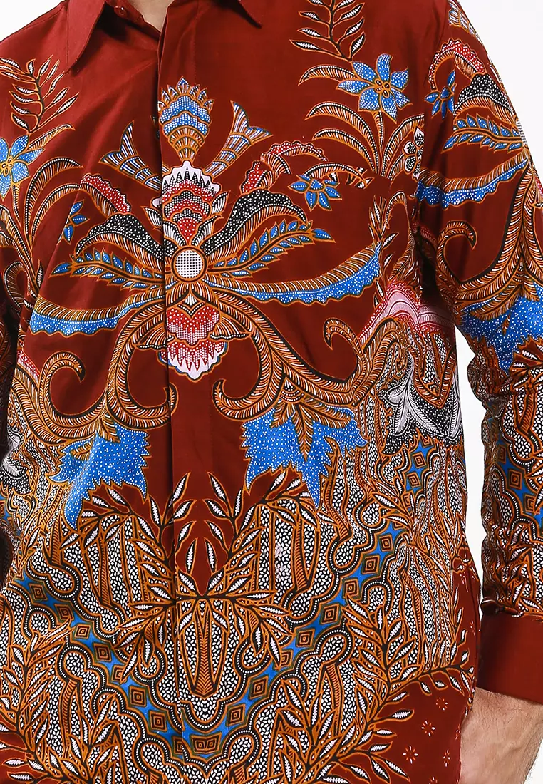 Nala Maron Kemeja Batik Pria Premium Slimfit Modern Lengan Panjang