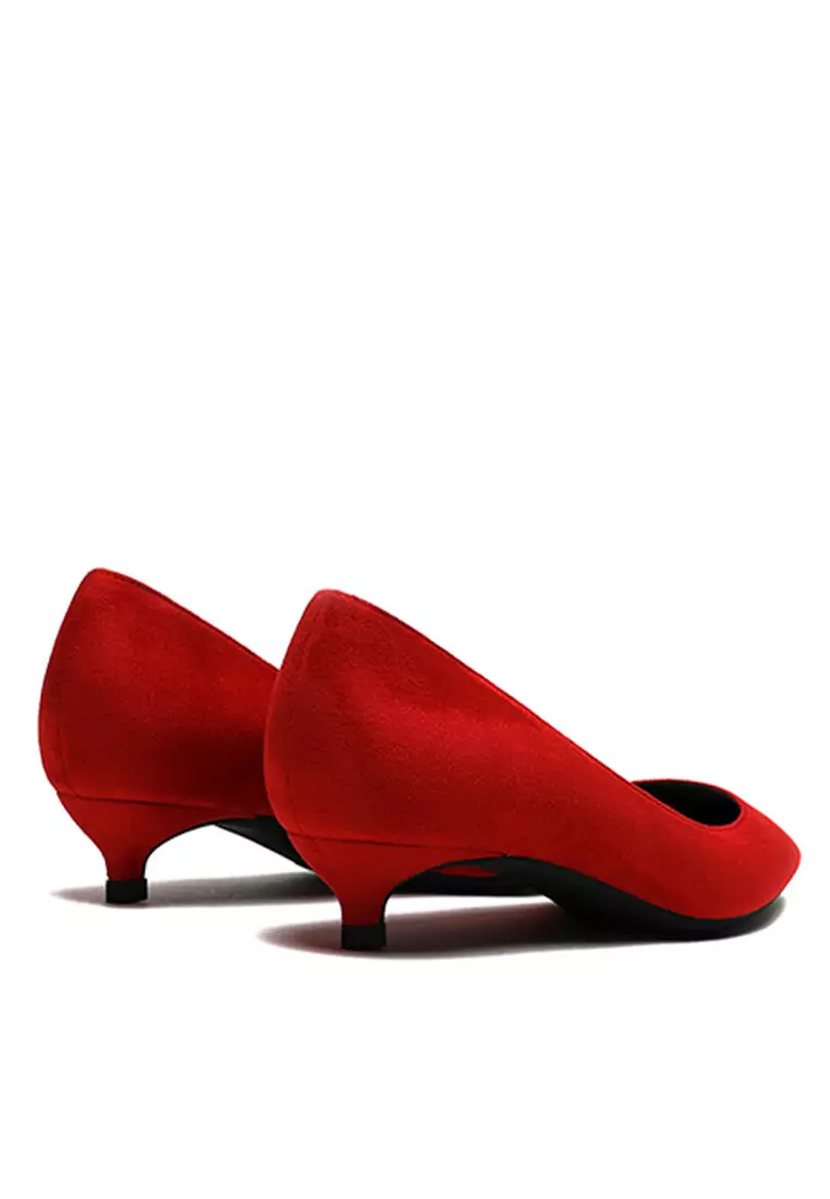 Red suede sale kitten heel shoes