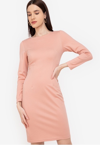 ZALORA WORK pink Round Neck Bodycon Dress 25B10AAAD8A5D0GS_1