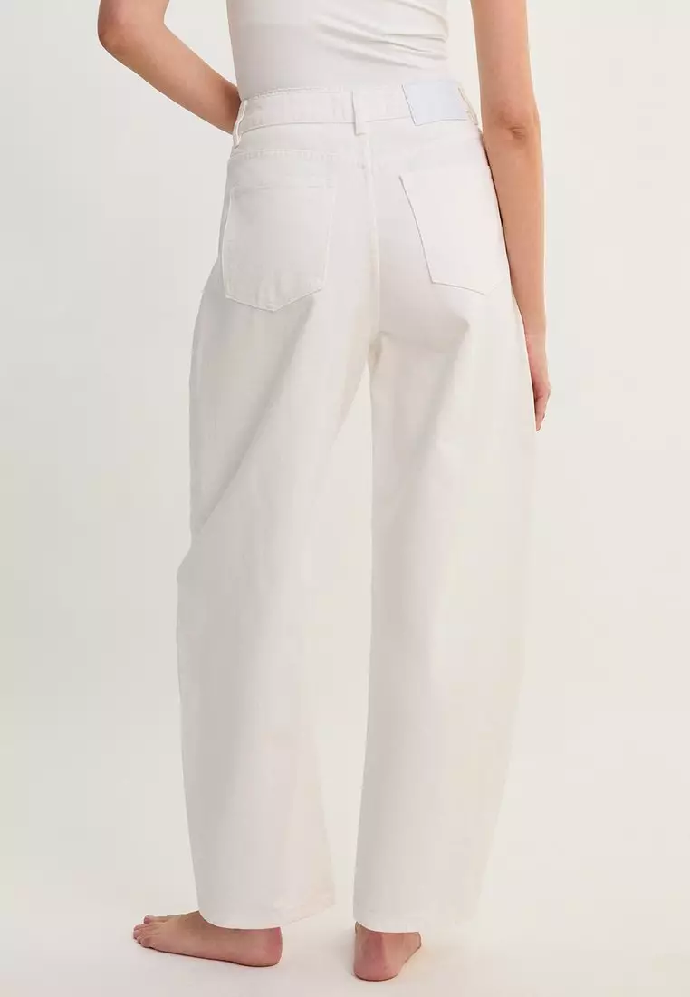 High Waist Wide Leg Denim Pants - White