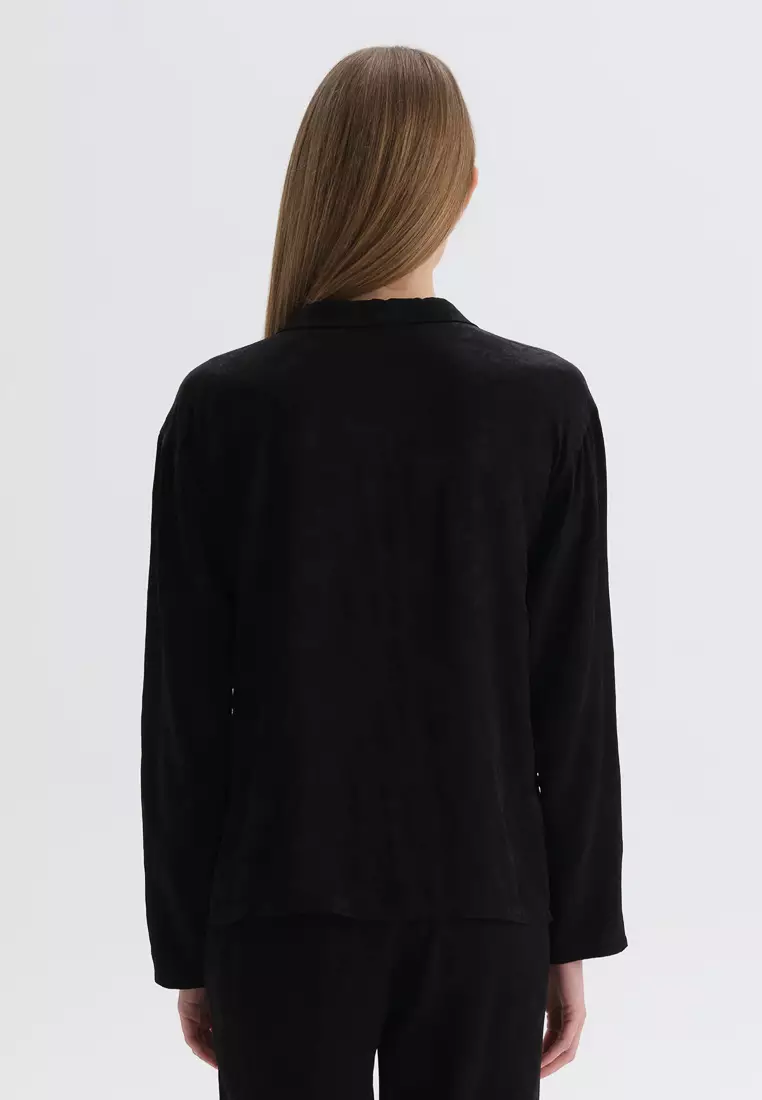 Black Pyjama Top, Animal Print, Regular Fit, Long Sleeve Homewear And Sleepwear for Women
