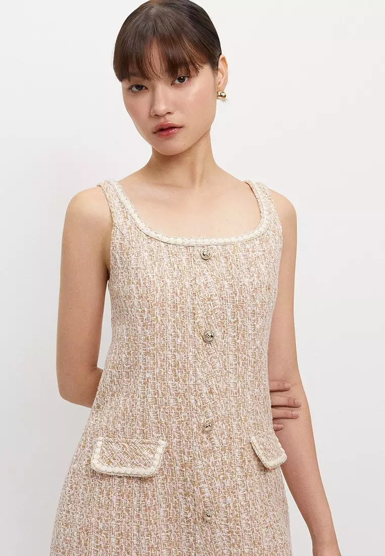 Tweed Button Dress - Pink