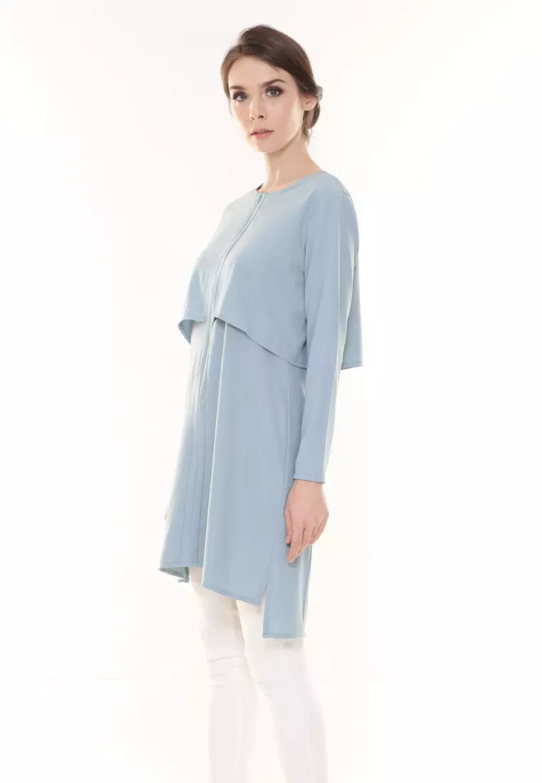 Aubrey Long Top Nursing Friendly in Dusty Blue
