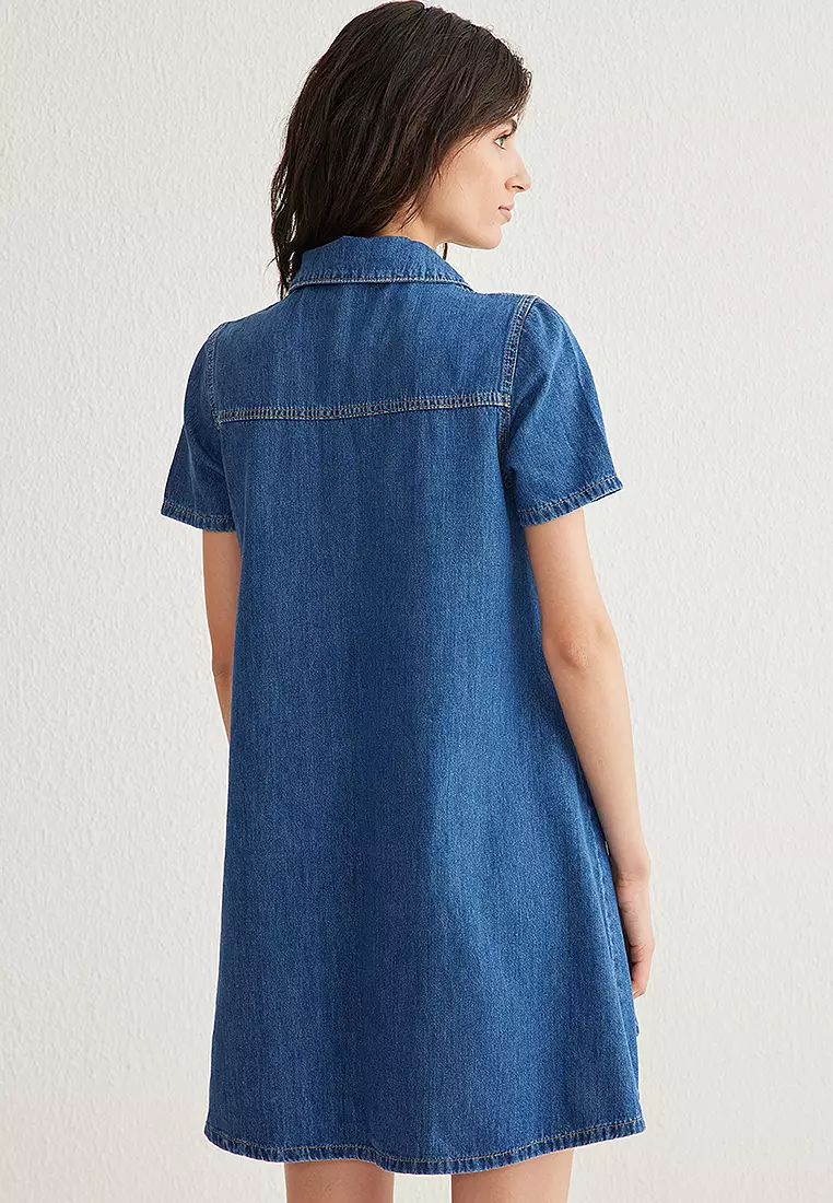 Pockets Detail Mini Denim Shirt Dress