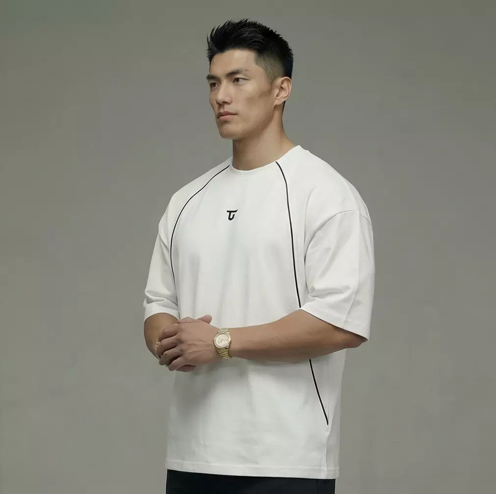 THIRDDAY Kaos Oversize Gym Piped Tracktop Cotton Hybrid 240gsm putih MTZ08