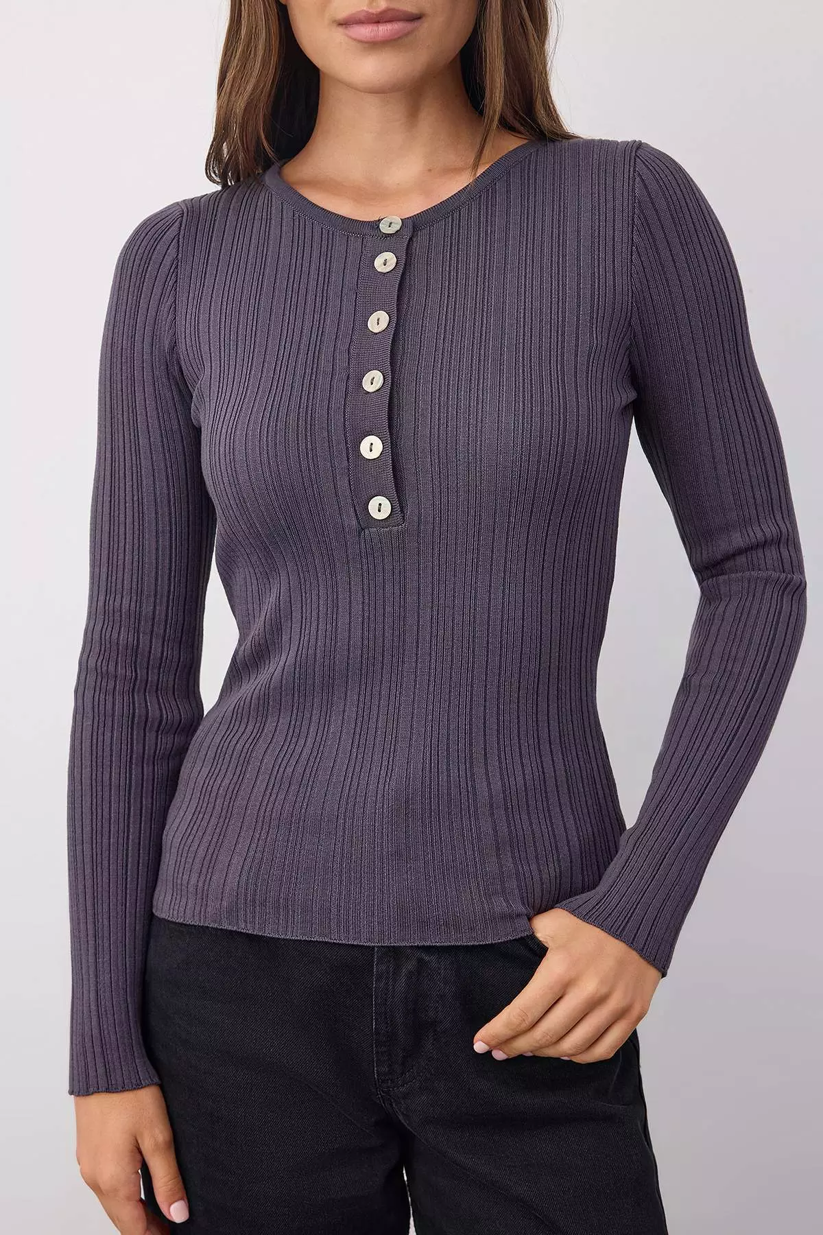 Wardrobe Essentials Anthracite Fitted Knit Sweater | Twoaw26Kz00083