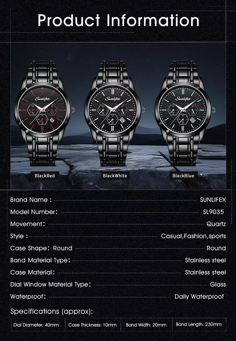 Jam Tangan Pria 9035 Analog Kalender Santai Tali Stainless Steel Jam Tangan Cowok blue