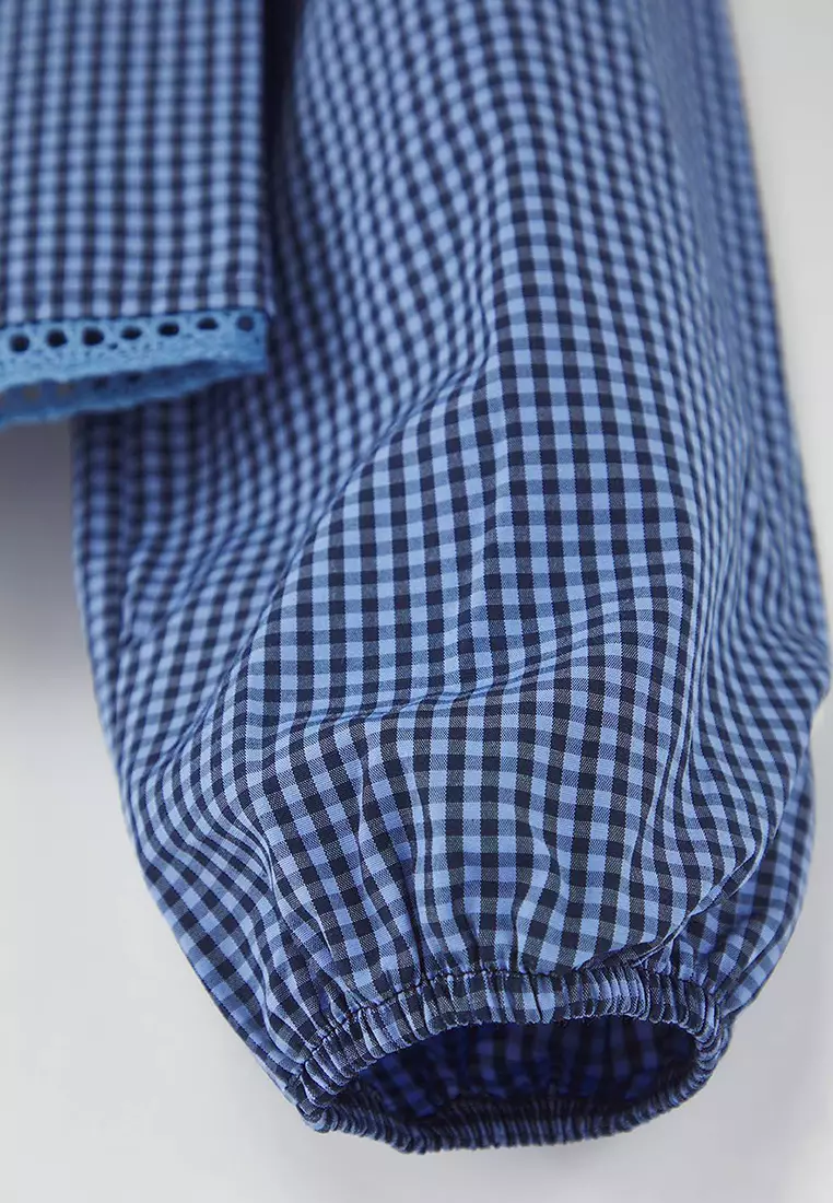Teen Baby Collar Detailed Plaid Waist-Sit Blue Shirt