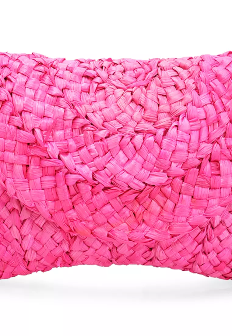 Straw Rope Clutch Bag in Rose Red