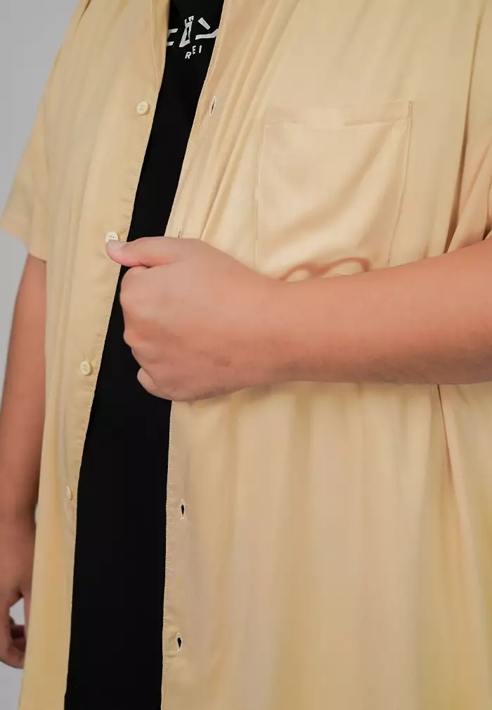 Ryusei Kemeja Pantai Rei Pocket Peach Yellow Plus Size