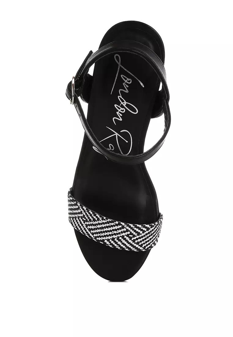 Raffia Pin Buckle Block Heels In Black