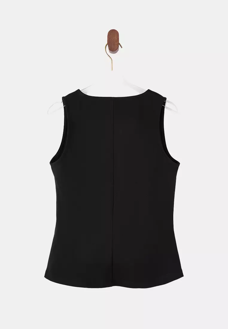 V-Neck Sleeveless Interlock Knitted Peplum Top