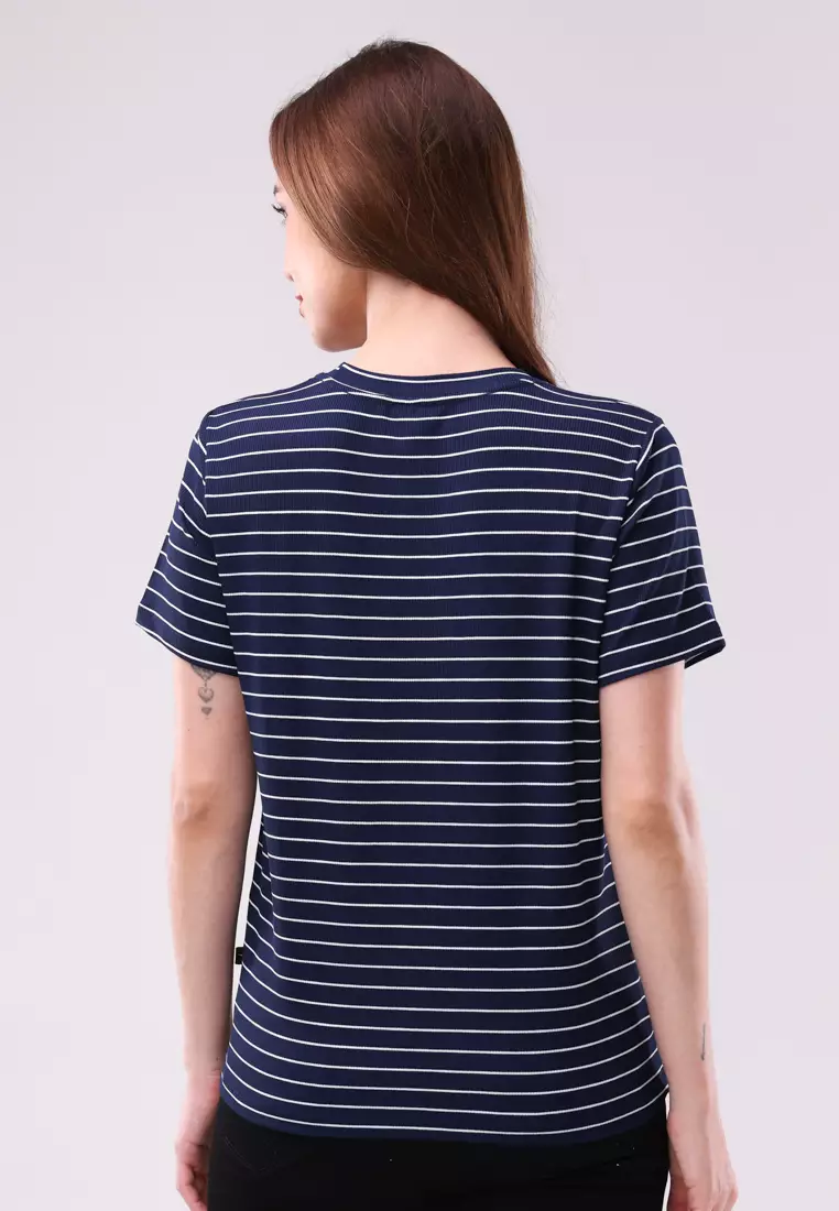 Special Rib Stripes Knits Short Sleeve Blouse