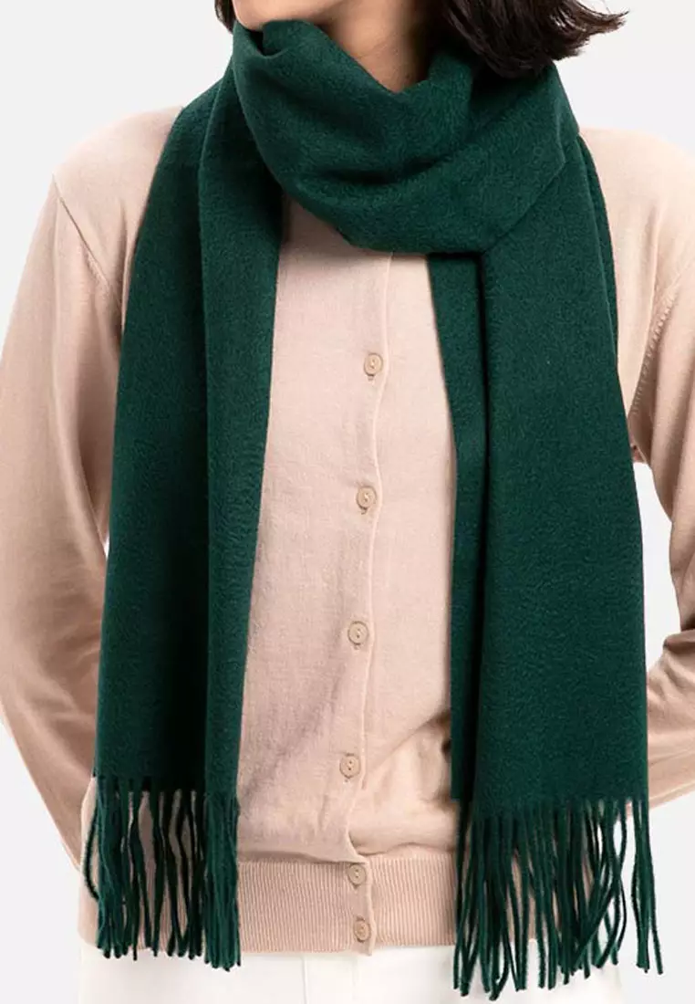 Plain Cashmere Virgin wool Pashmina Syal Wanita Bottle Green