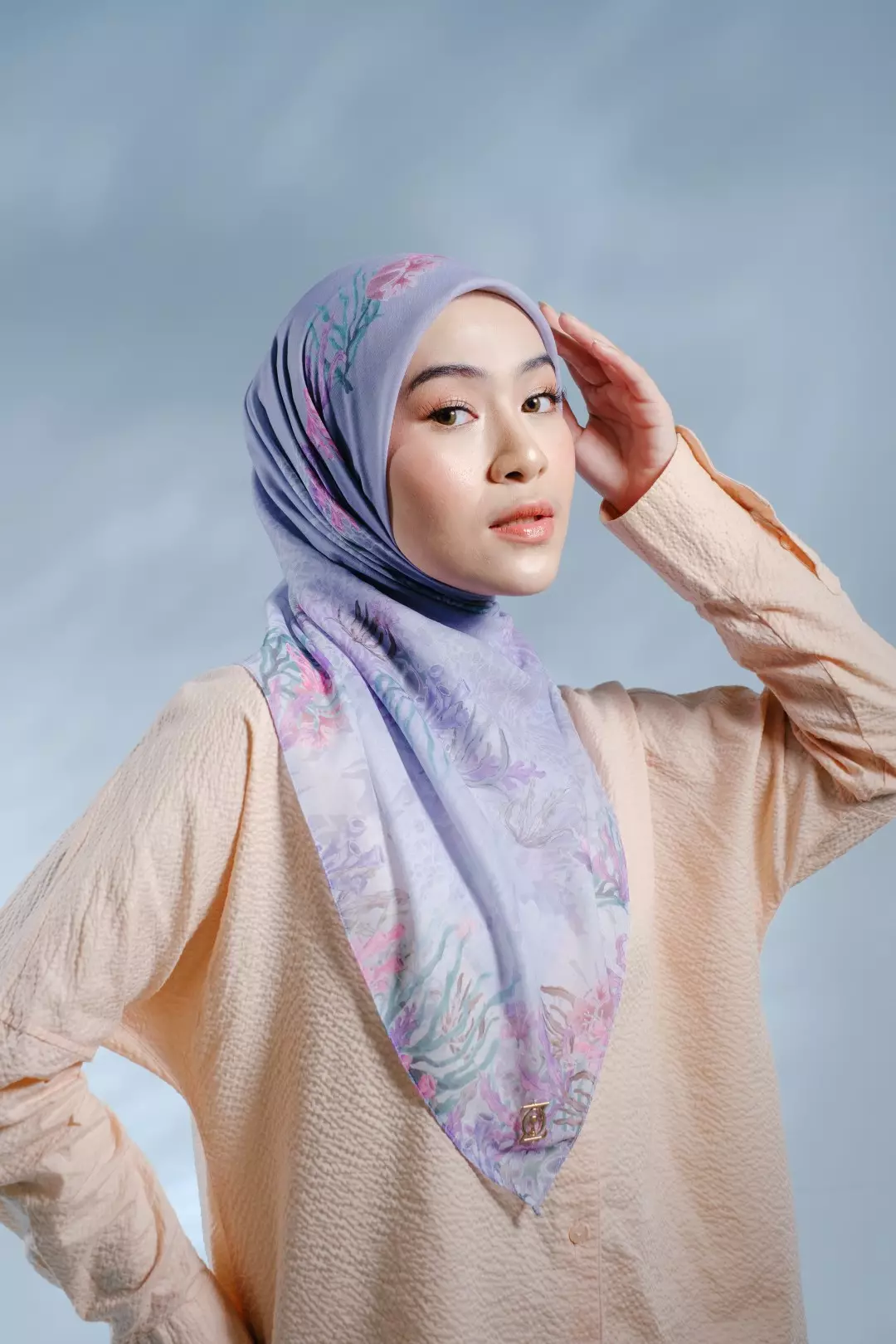 PELAGIA Scarf Pale Purple - Kerudung Hijab Segiempat Motif With BOX - Bahan Nesla - Ukuran 115x115