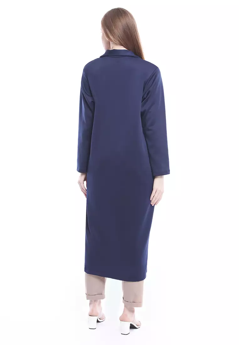 Ghea Tunik Aksen Slit Long Sleeves Basic Baju Wanita Relaxed Fit - Navy