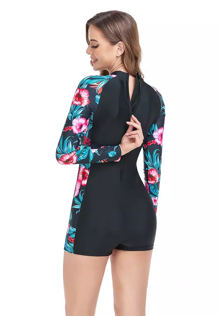 LYX2452 European Lady Long Sleeve Rush Guard Swimwear Green