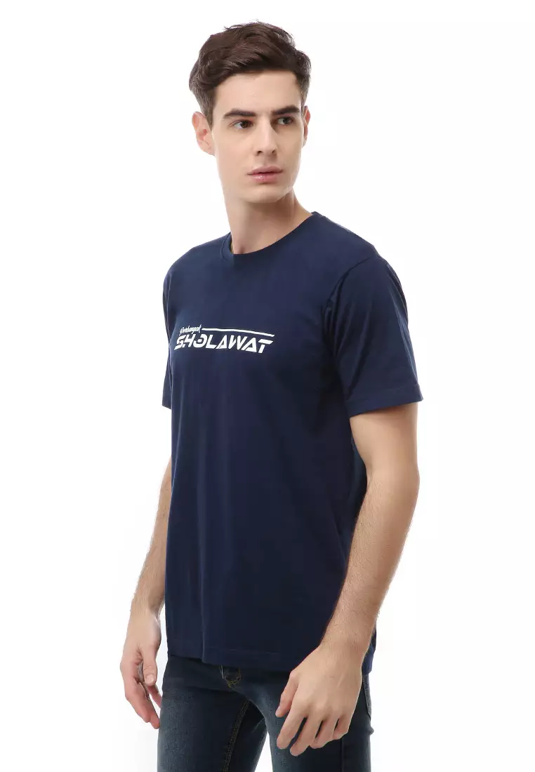 T-Shirt Atasan Kasual Pria Shalawat Lengan Pendek Material Cotton ORIGINAL - Navy