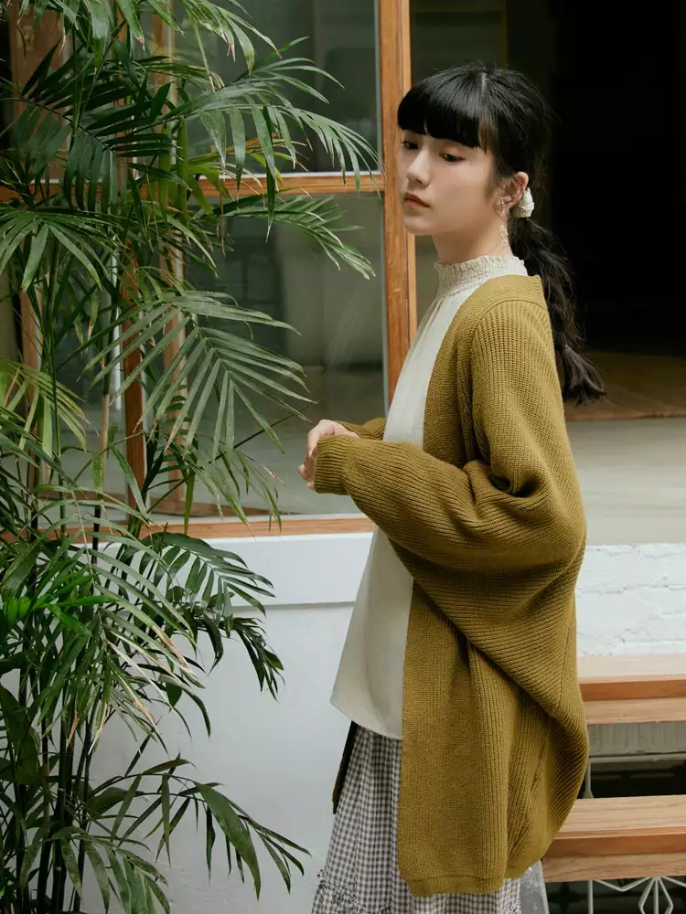 OBSTYLE QQ Sweater Knit Batwing Sleeve Long Cardigan FA2819