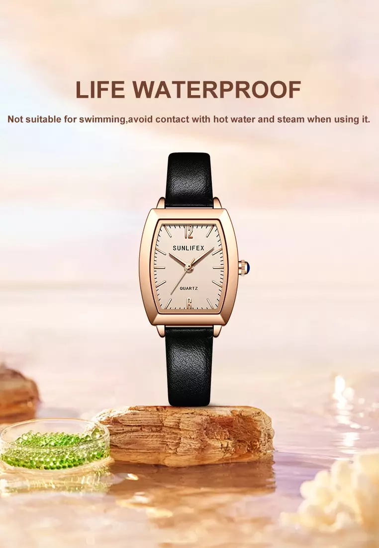 Jam Tangan Wanita 6007 Original Tali Kulit Jam Anggun Santai Korea Jam Tangan Cewek black