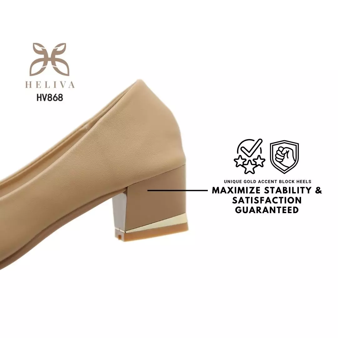 Heliva Lyla Mary Jane Shoes Accessoris Ribbon Gold Heel Chunky Sol 4cm HV868