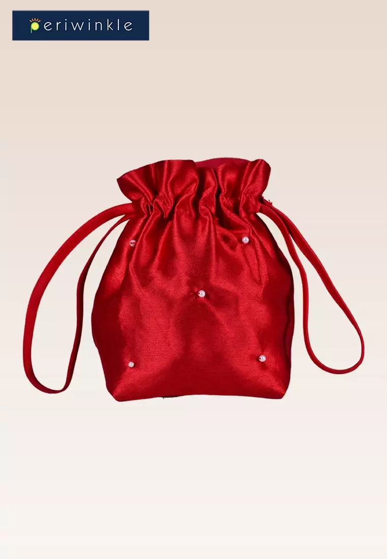 Thess Red Girls Party Dress with Bejeweled Details and Matching Pouch