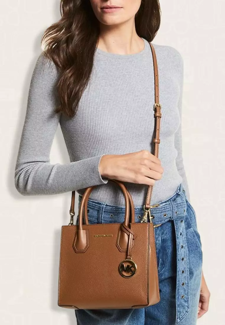 Michael Kors Mercer Medium Pebbled Leather Crossbody Bag Luggage