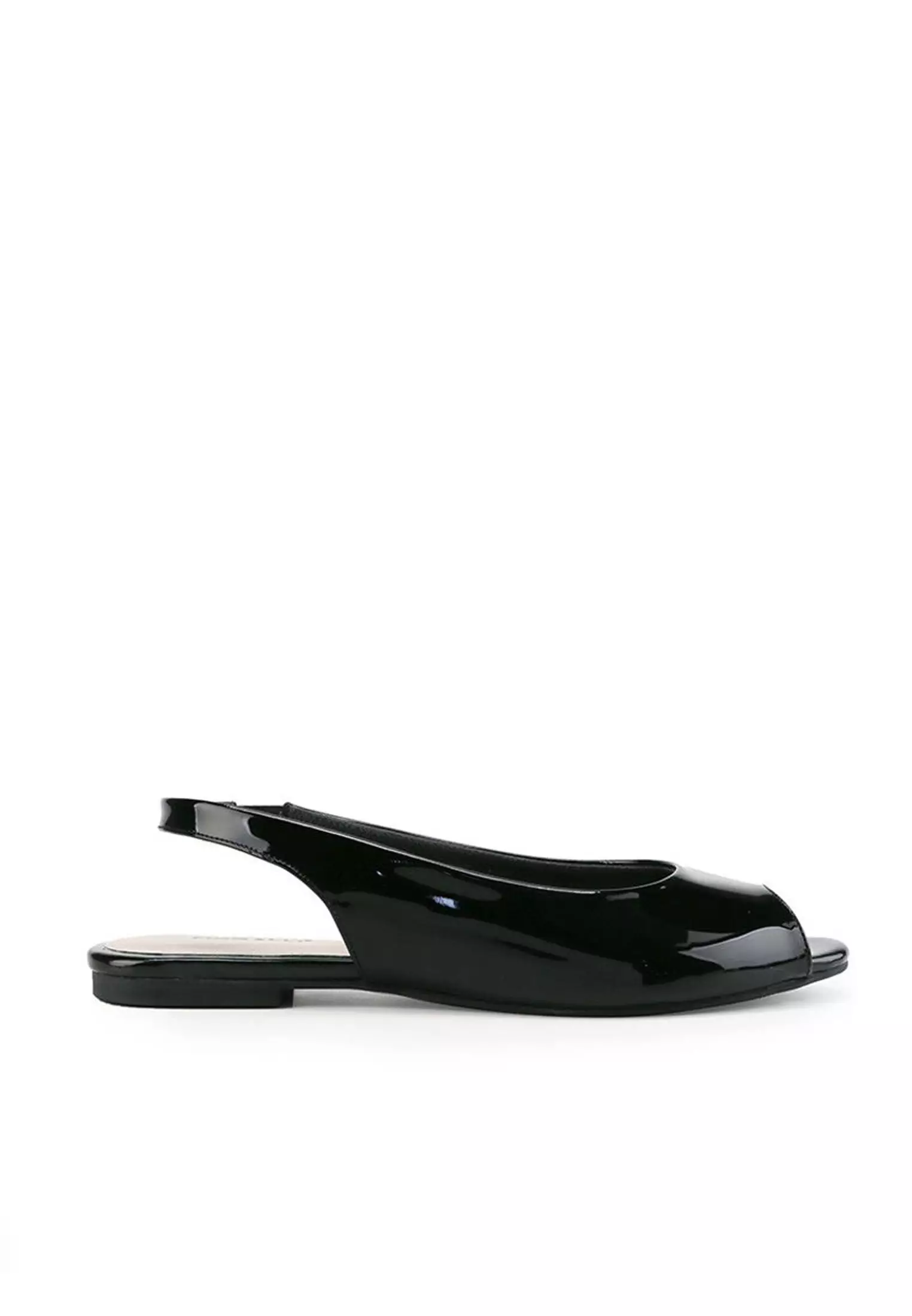 Emily Sepatu Sandal wanita Flat Slip On - Black Patent