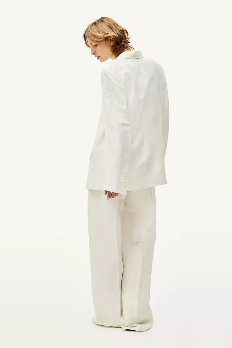 H&m White Long Blazer H&M Gathered-Sleeve Blazer For Women