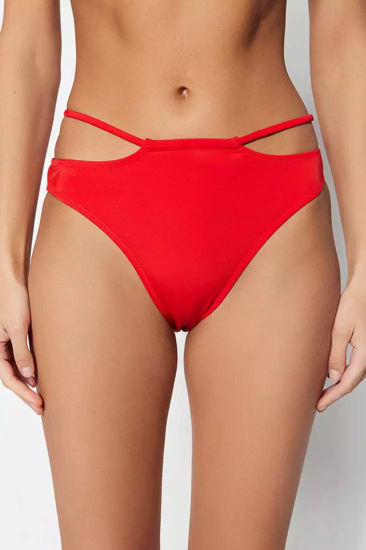 Buy Trendyol Red High Waist Bikini Bottoms With Regular Legs 2024