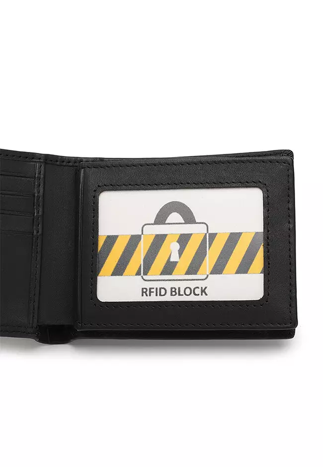 Men's Genuine Leather RFID Short Wallet - Black