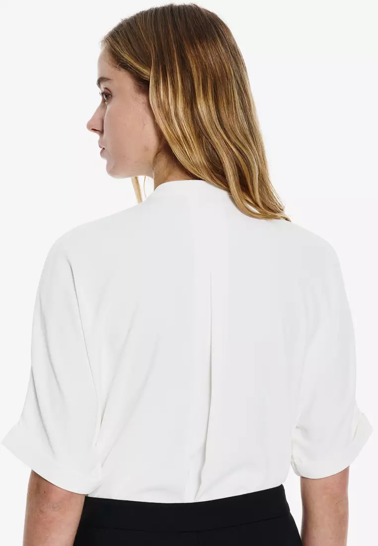 White Color-Block Placket 3/4 Sleeve Top
