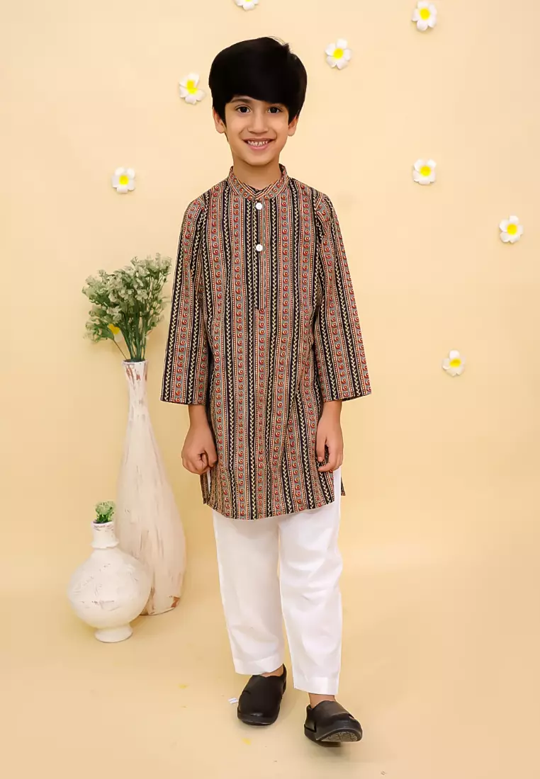 The Mom Store 卡拉姆卡里男童库尔塔套装 - 黑色