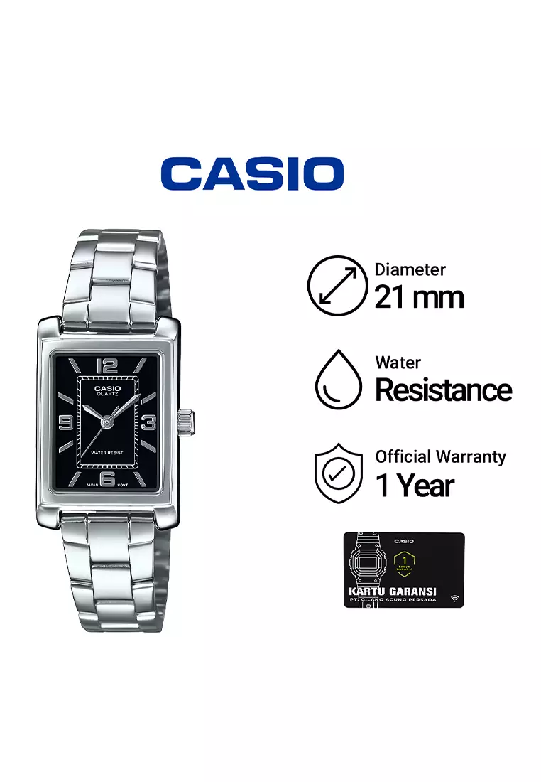 Casio LTP-1234DD-1A - Jam Tangan Analog Wanita - Silver Stainless Case Black Dial